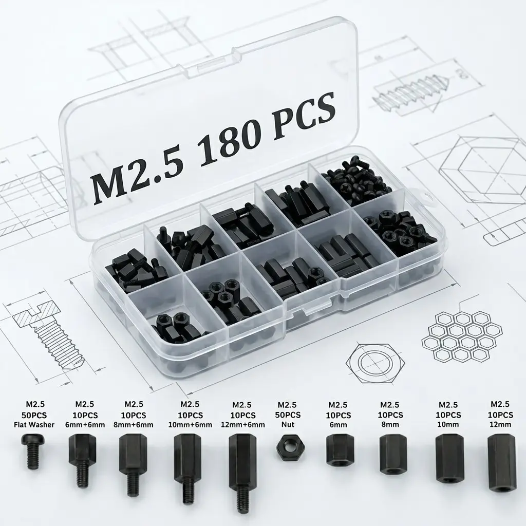 Нейлоновые стойки M2.5 черного цвета — набор 180 шт. для монтажа печатных плат